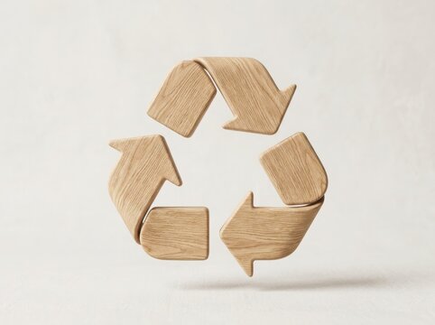 Wooden recycling symbol icon representing sustainability and eco friendly living