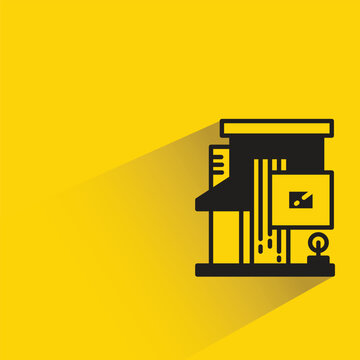 modern house building with shadow on yellow background
