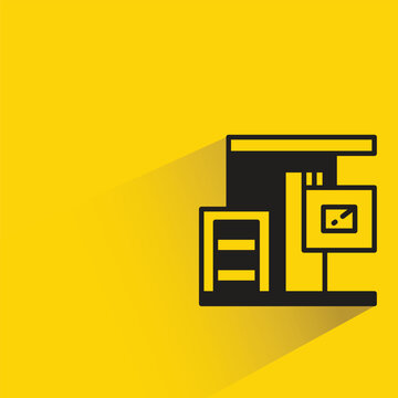 modern house building with shadow on yellow background