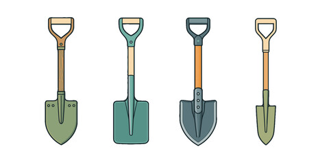 Set of four garden shovels and spades in flat vector style © Mark