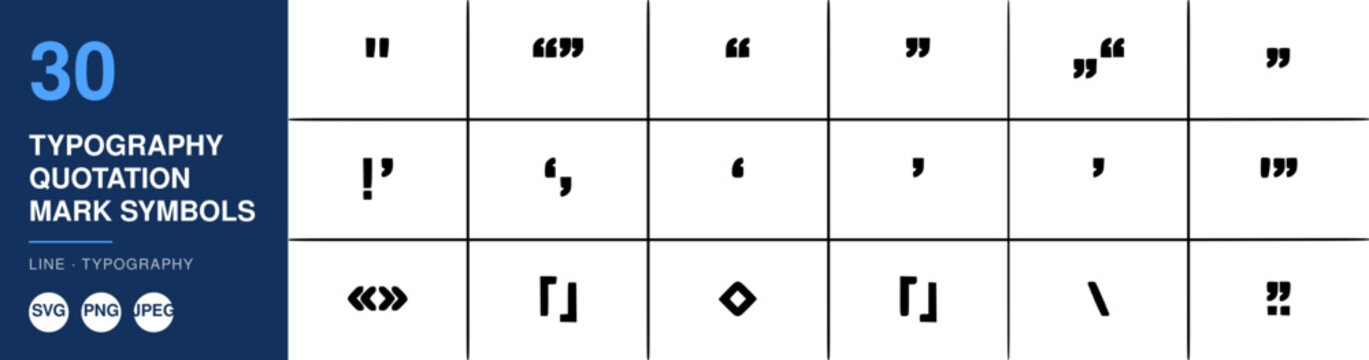 Typography Quotation Mark Symbols Set with Various Punctuation Marks and Design Elements. Graphic Design Resource for Text Editing.