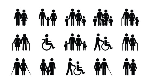 Family And People Icons Black Silhouette Set On A White Background For Accessibility Concepts adult