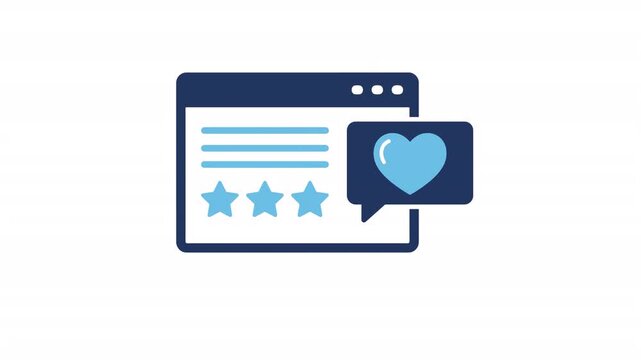 Animated Website Positive Feedback Icon. Web Browser Window with Heart Message Bubble for Favorite Article Review, Online Testimonial, and Social Media UI