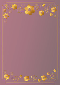 Luxury gold cherry blossom invitation frame on mauve background, premium wedding template, 5000x7000