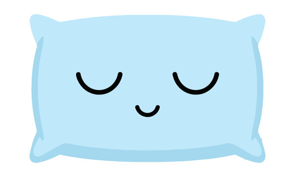 Minimalist sleeping pillow icon with closed eyes and eyelashes on a simple rectangle shape with rounded corners, isolated on a white background, sleep concept