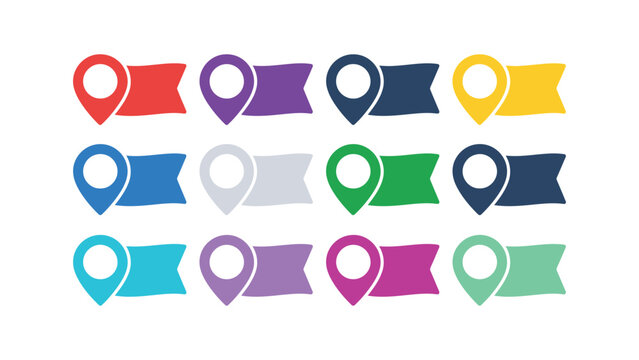 Location marker icons in various colors a flat vector illustration on a white background pin