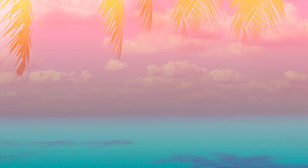 Summer colorful theme with palm trees leaf background as texture frame image background © SASITHORN