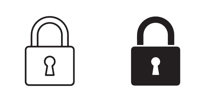 open and closed padlock icons with keyhole details isolated on transparent background