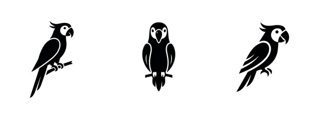 Black Silhouette Icons of Parrots © Lili