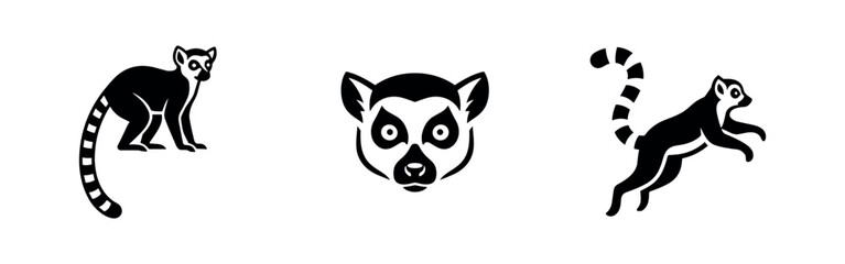 Black Silhouette Icons of Lemurs © Lili