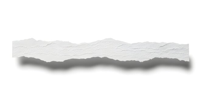 A single horizontal strip of torn white paper with a rough jagged edge isolated on a white background