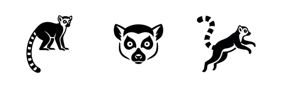 Black Silhouette Icons of Lemurs