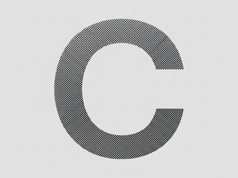 Letter c icon with a dark grey halftone dot texture pattern on a light grey background