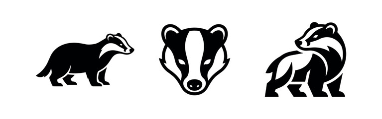 Fototapeta premium Cute and Stylized Badger Silhouette Icon Set for Wildlife and Nature Designs