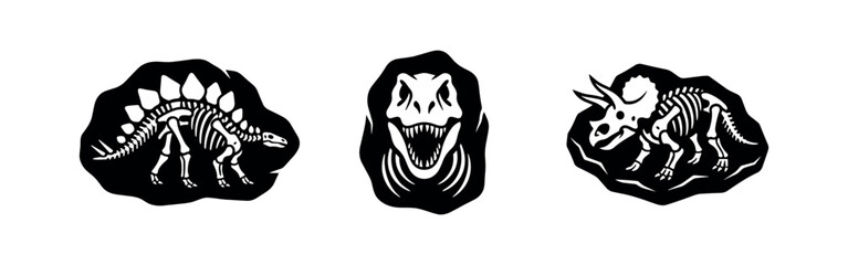 Dinosaur Skeleton and Skull Fossil Icons Set © Lili