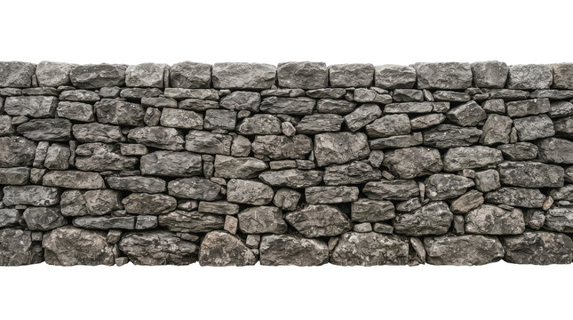 A rustic dry stone wall texture isolated on a black background for architectural design projects