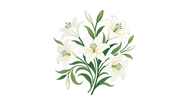 Elegant blooming white lilies floral arrangement vector design isolated on white