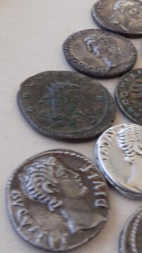 Vertical Video of Silver Roman Coins Treasure