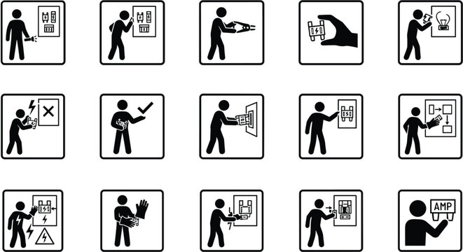 Electrical fuse box maintenance and safety icons