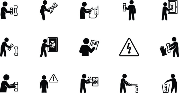 Set of electrical fuse replacement icons