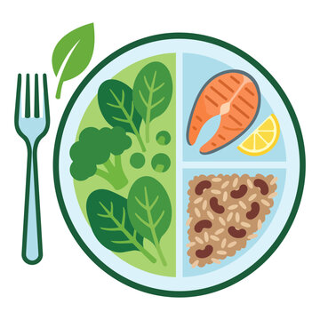 Healthy Meal Plate Icon, Balanced Diet Nutrition Food Vector