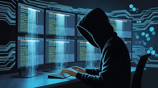 2. Anonymous cybersecurity specialist analyzing computer systems and digital data

