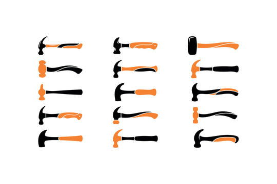  Hammer-Icons Collection In Black And Orange Flat Style