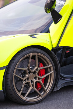 Żory, Poland, 08.02.2026: Bright Green McLaren Supercar Displayed at a Public Automotive Event