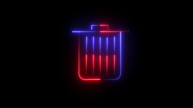 Neon bin icon, Trash remove can icon isolated on black background. neon Trash remove can