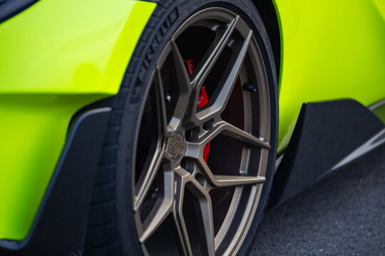 Żory, Poland, 08.02.2026: Bright Green McLaren Supercar Displayed at a Public Automotive Event