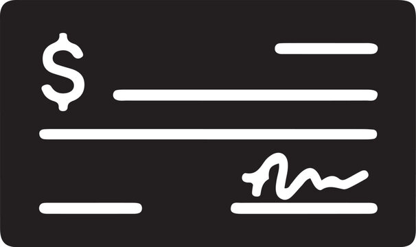 Bank check icon representing financial payment, signed cheque with dollar sign symbol, banking transaction, and money payout in vector style.