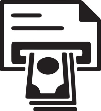 Minimalist black icon showing paper cash bills coming out of a financial statement document, representing invoice payment and earned revenue.