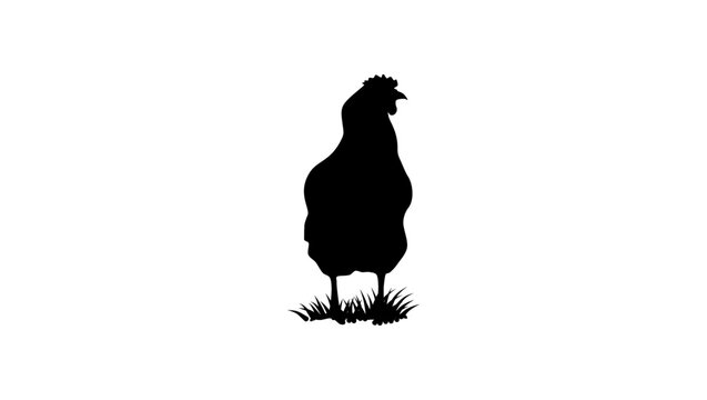 Chicken front view, black isolated vector silhouette