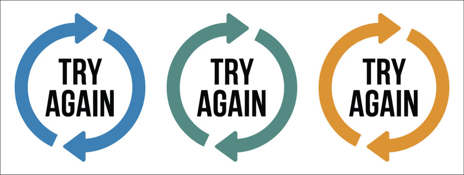 Try Again text vector sign collection featuring motivation, persistence, determination, retry concept, success mindset, inspirational typography, and positive message designs for business, personal