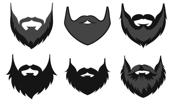 Beard and mustache icon set with six facial hair styles on transparent background