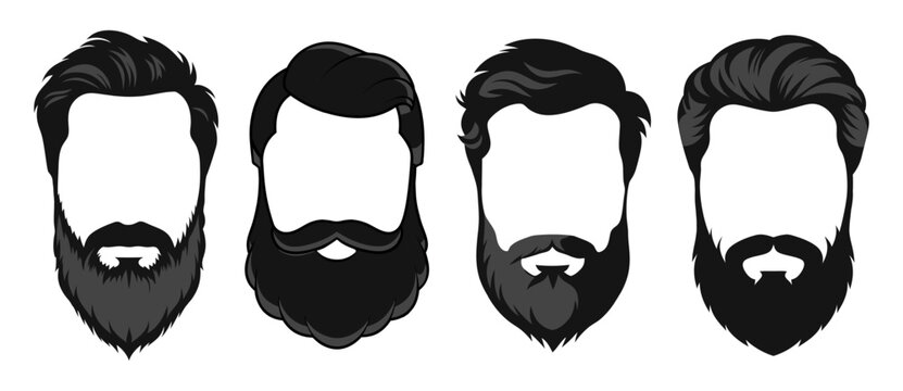 Men hairstyles and beards icon set on transparent background