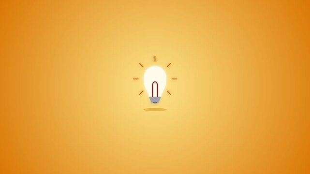 Animated Light Bulb Idea Concept with Glowing Rays on Orange Background.