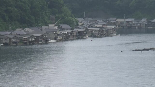 Footage zooming out from an overhead view of Ine Town, Kyoto Prefecture.