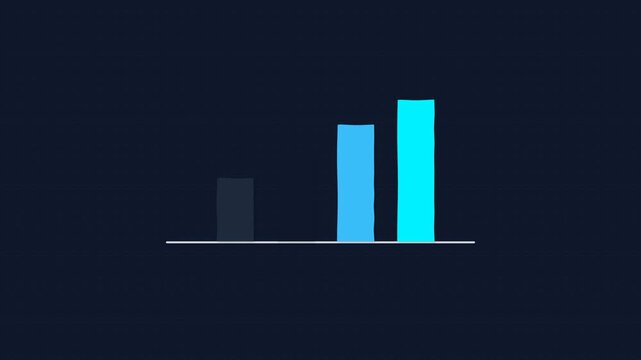 Animated Bar Chart Growing with Colorful Columns on Dark Background.