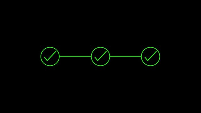 neon 3 step infographic step by step process icon animation on black background. Step-by-Step Guide: Business Steps.