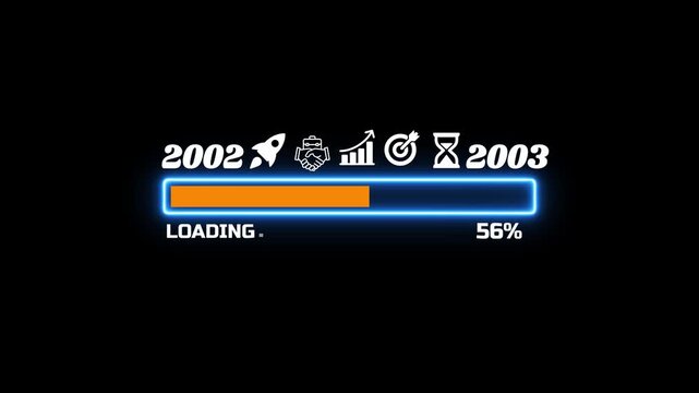 Futuristic Neon Loading Progress Bar with New Year 2002 to 2003 Countdown and Business Icons 4k video