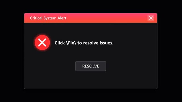 Critical System Alert Window Displaying Malware Pop Up Warning.