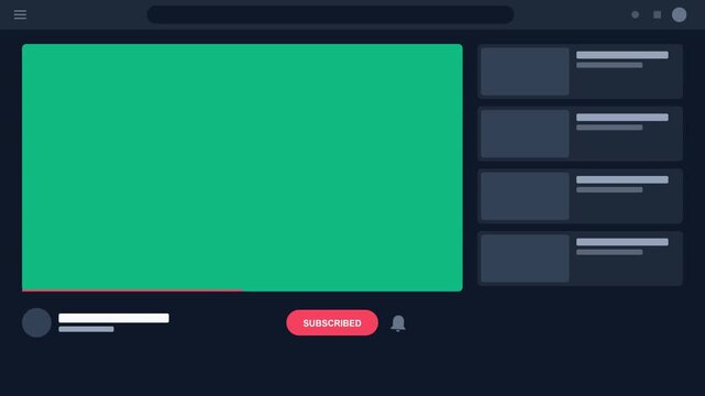 Mockup of a video streaming platform player on a dark browser interface with a green screen area.