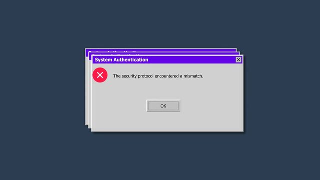 Retro error windows pop up against a dark blue background animation.