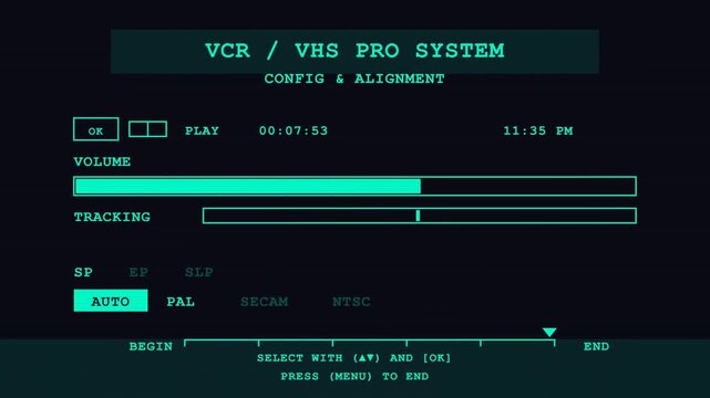 VCR VHS Pro System Digital Interface and Playback Controls Animation.