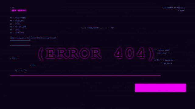 Digital Error 404 Website Interface Glitch Animation Loop.