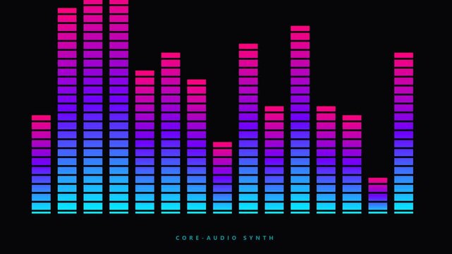 dynamic equalizer visualization with flashing neon audio bars.