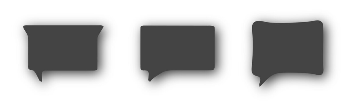 Transparent png set of three black comic speech bubbles with white transparent overlay. Vector talk cloud bubbles collection with editable stroke isolated on transparent background for design and pop
