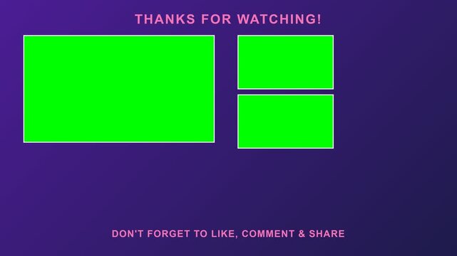 Professional YouTube End Screen Template with Green Screen Placeholders for Video Content.