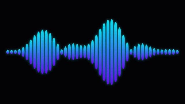 Futuristic blue audio waveform visualizer pulsing against a dark background.